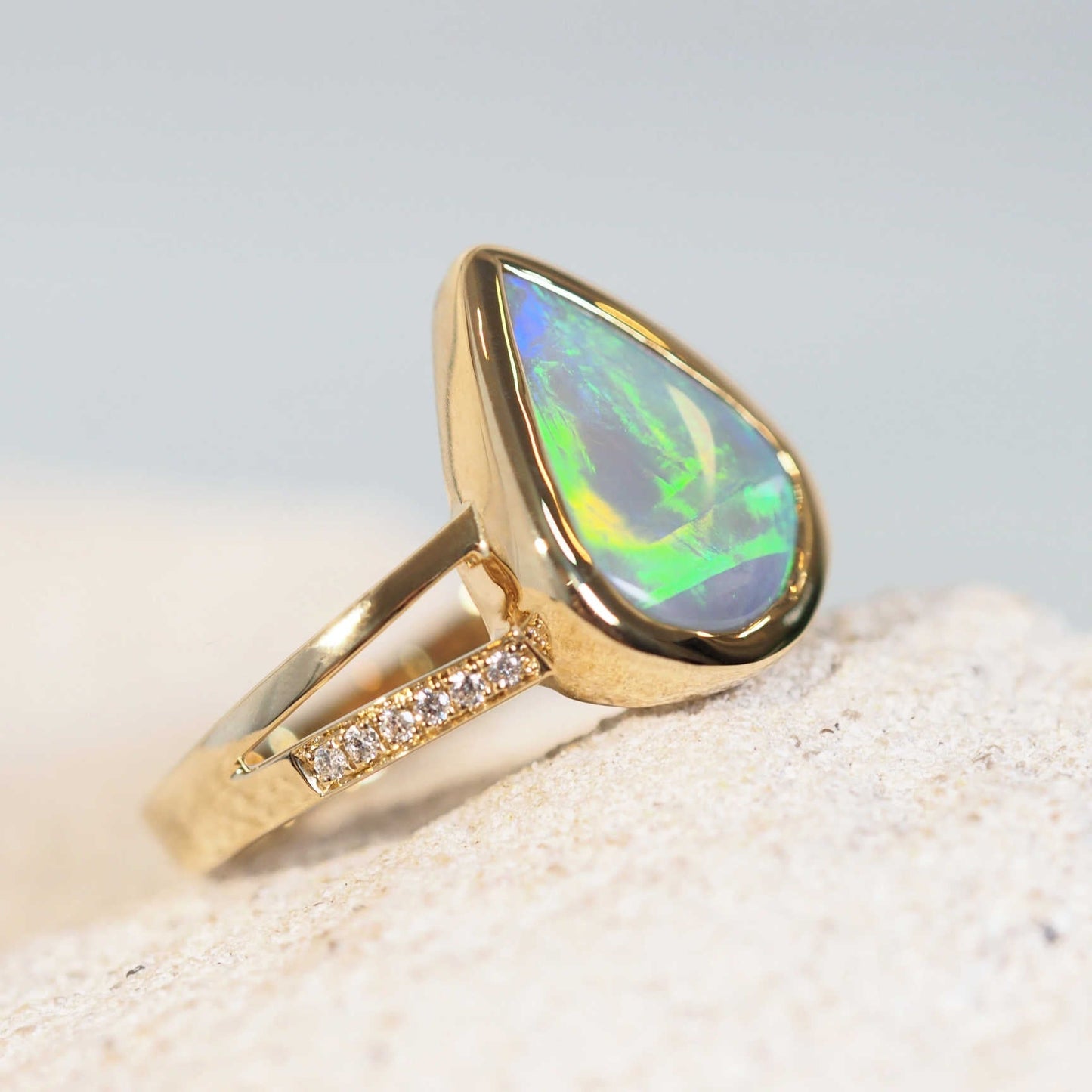 'Aeliana' Semi-Black Opal Ring 14ct Gold