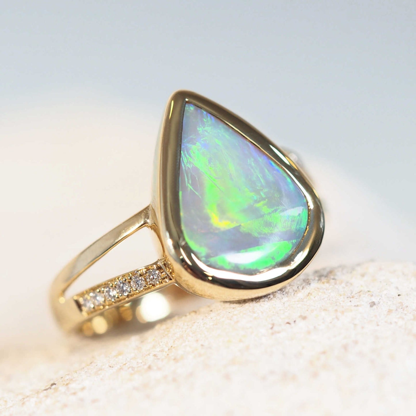 'Aeliana' Semi-Black Opal Ring 14ct Gold