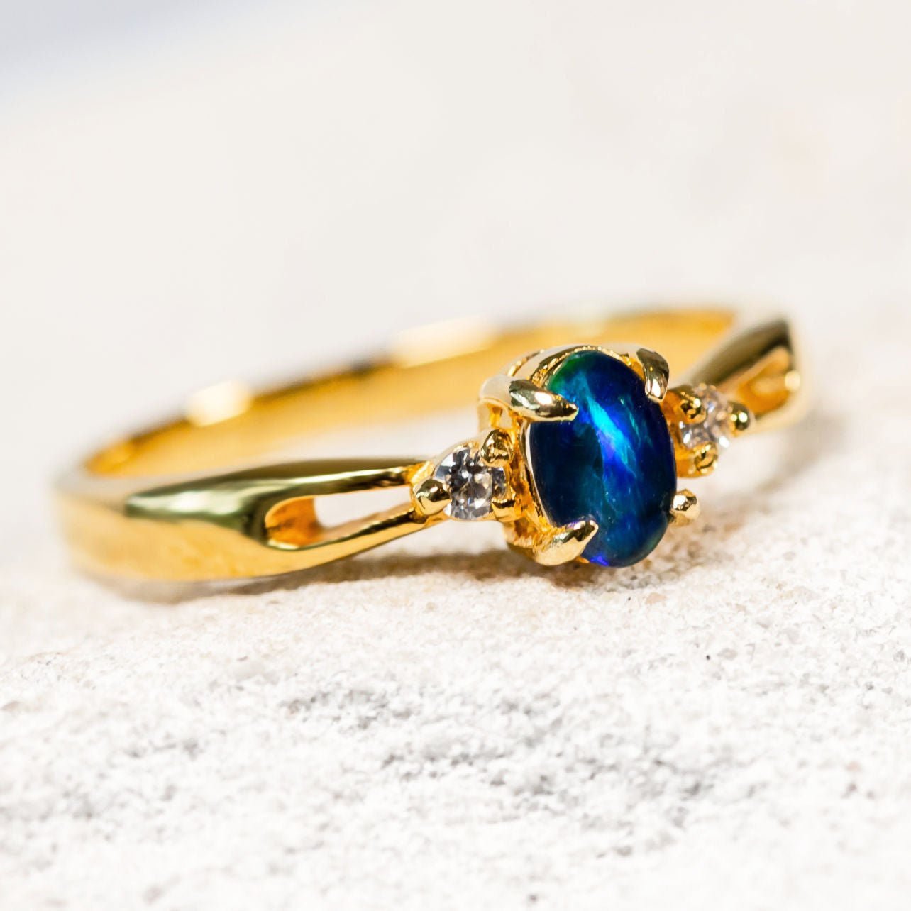 'Alana Blue' Triplet Opal Ring Gold Plated Silver