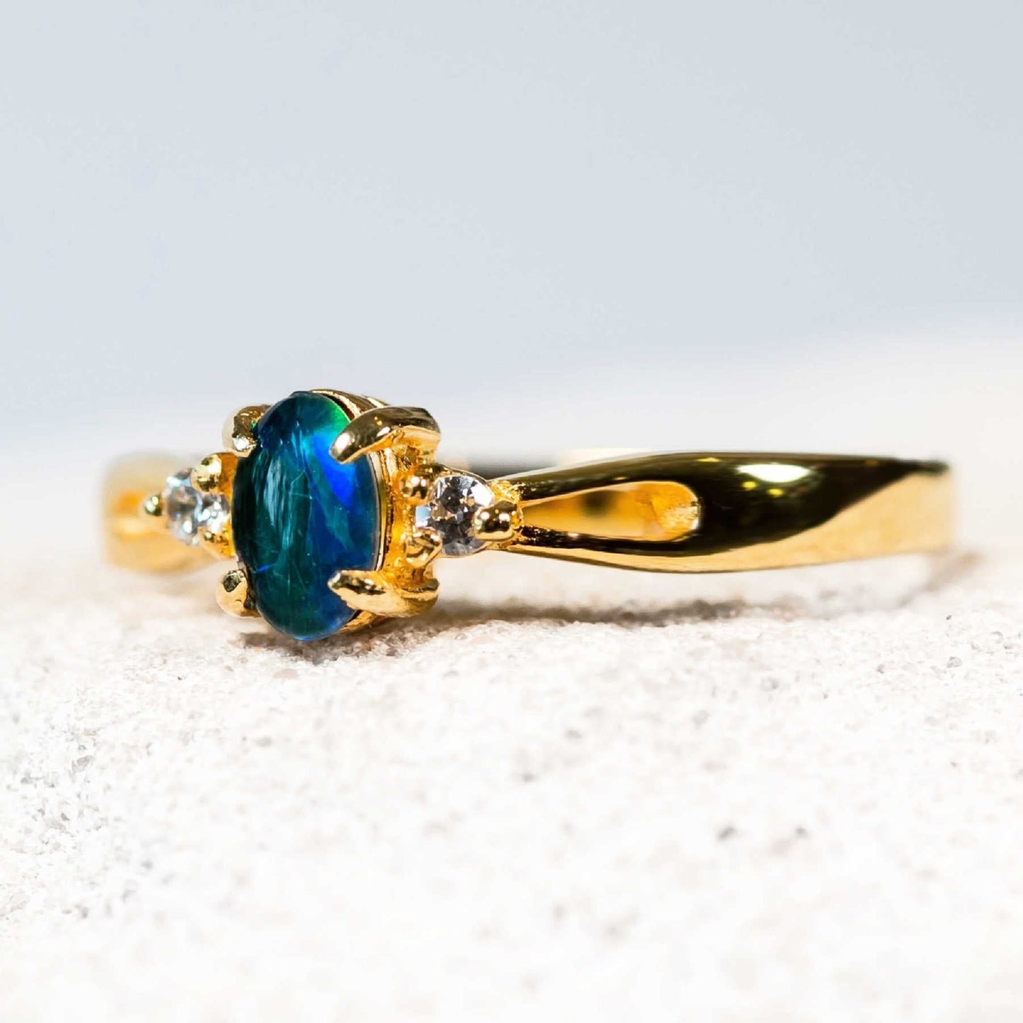 'Alana Blue' Triplet Opal Ring Gold Plated Silver