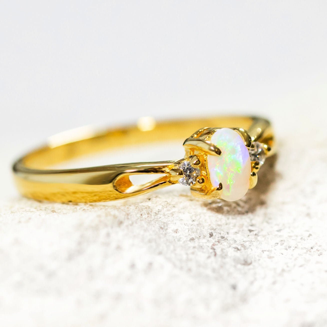 'Alana' Crystal Opal Ring Gold Plated Silver