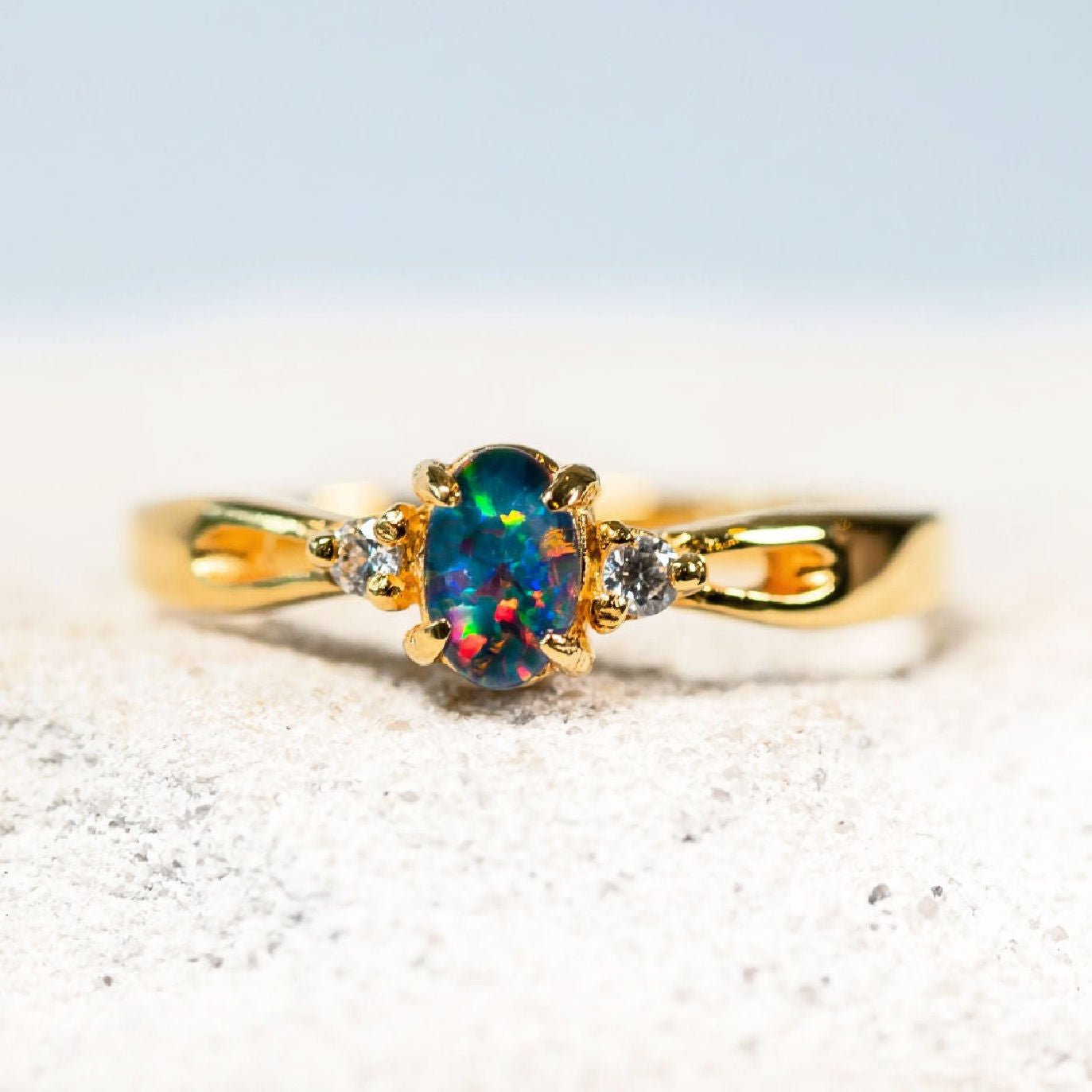'Alana' Triplet Opal Ring Gold Plated Silver