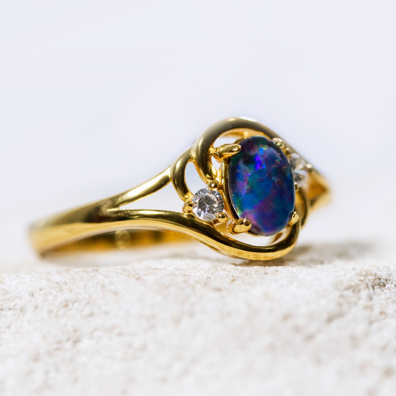 'Alenka' Triplet Opal Ring Gold Plated Silver