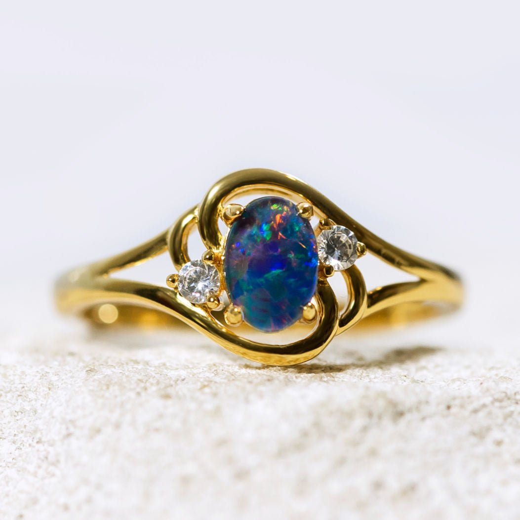 'Alenka' Triplet Opal Ring Gold Plated Silver