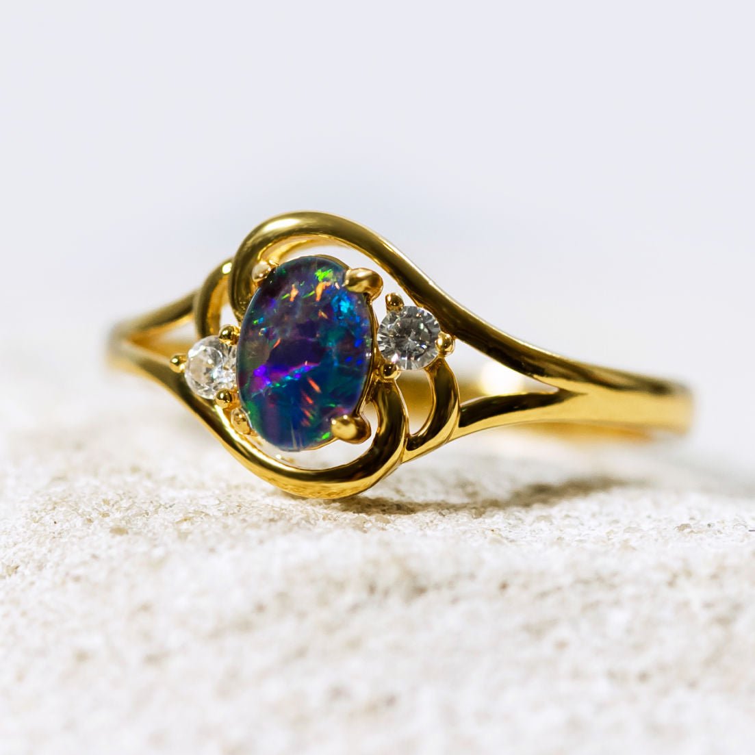'Alenka' Triplet Opal Ring Gold Plated Silver