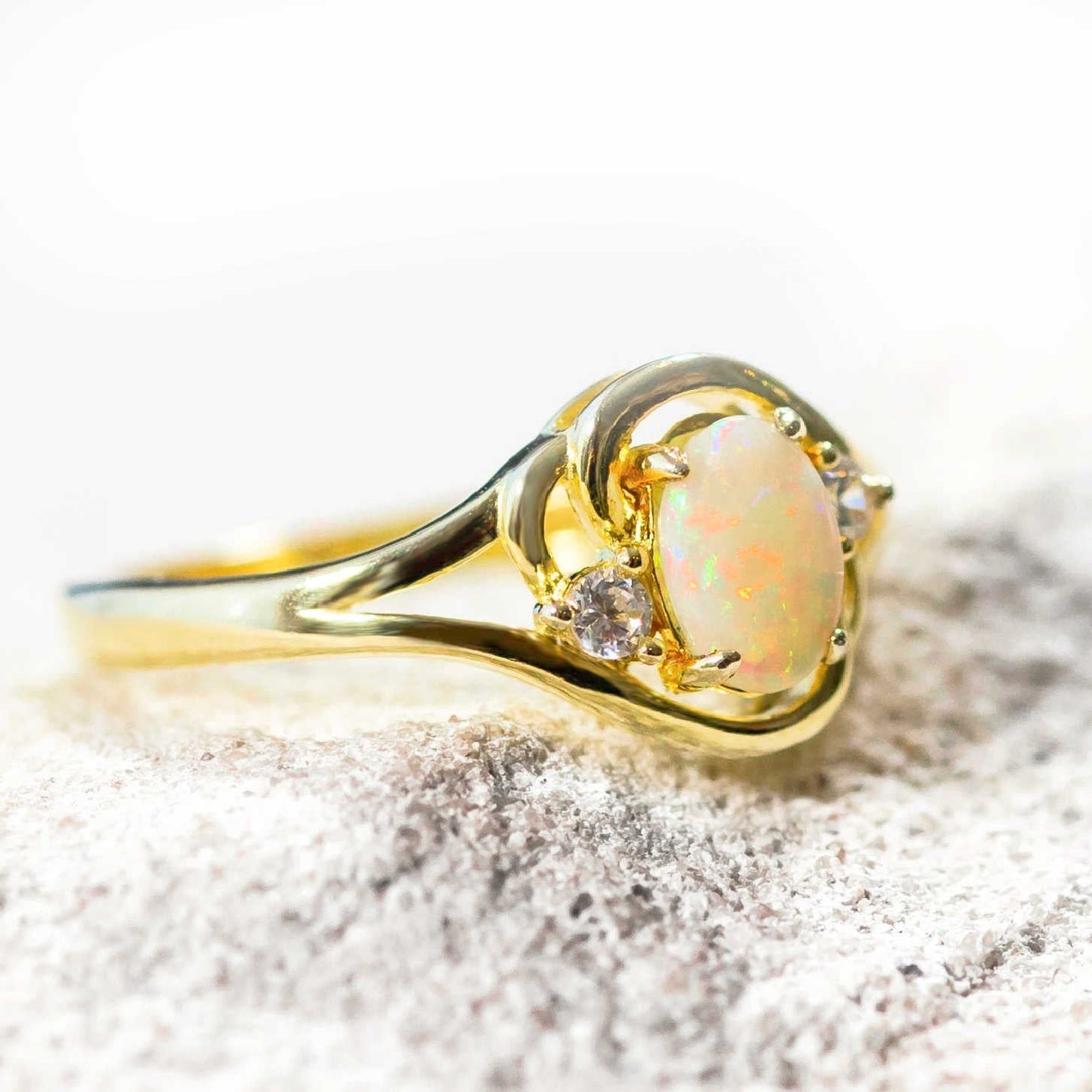 'Alenka' White Opal Ring Gold Plated Silver