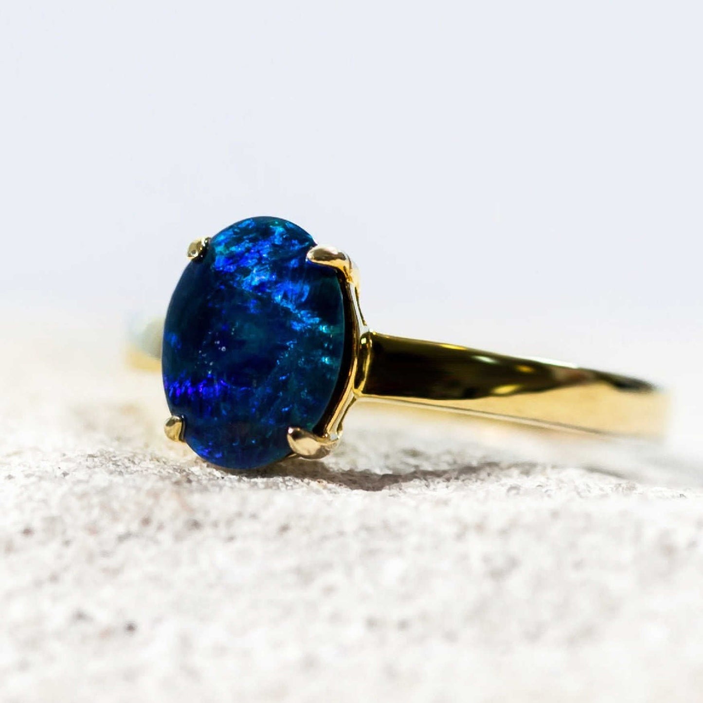 'Alina Blue' Triplet Opal Ring Gold Plated Silver
