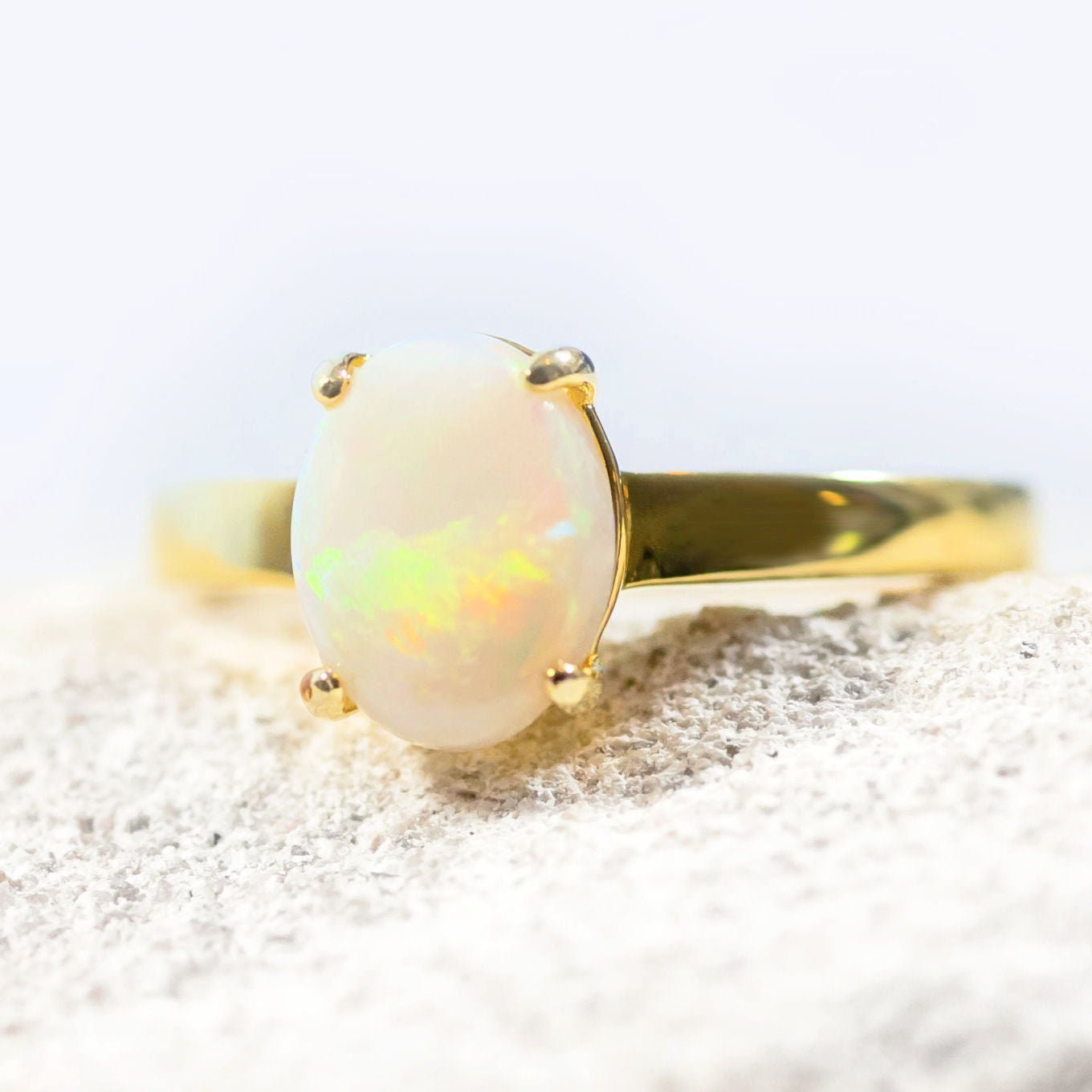 'Alina Midi' White Opal Ring Gold Plated Silver