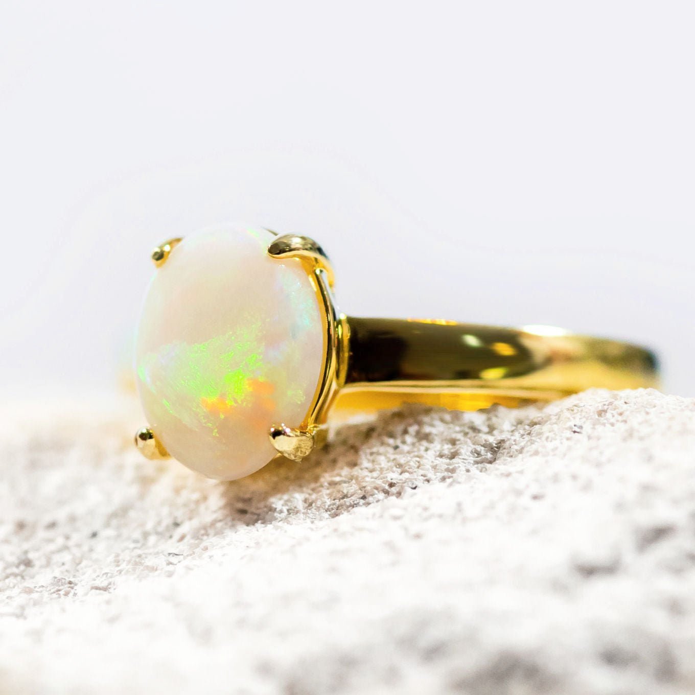 'Alina Midi' White Opal Ring Gold Plated Silver