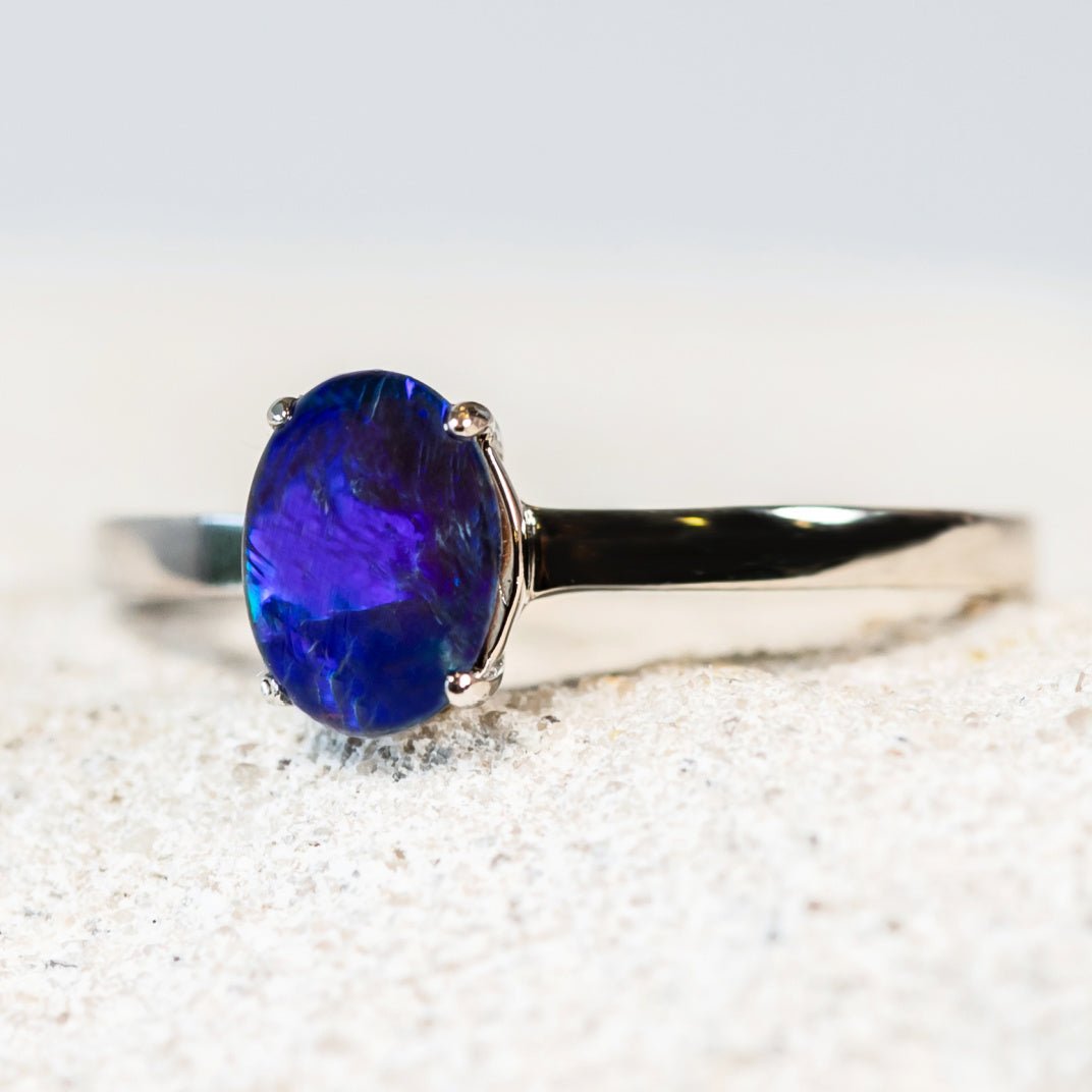 'Alina Petite Blue' Triplet Opal Ring Silver