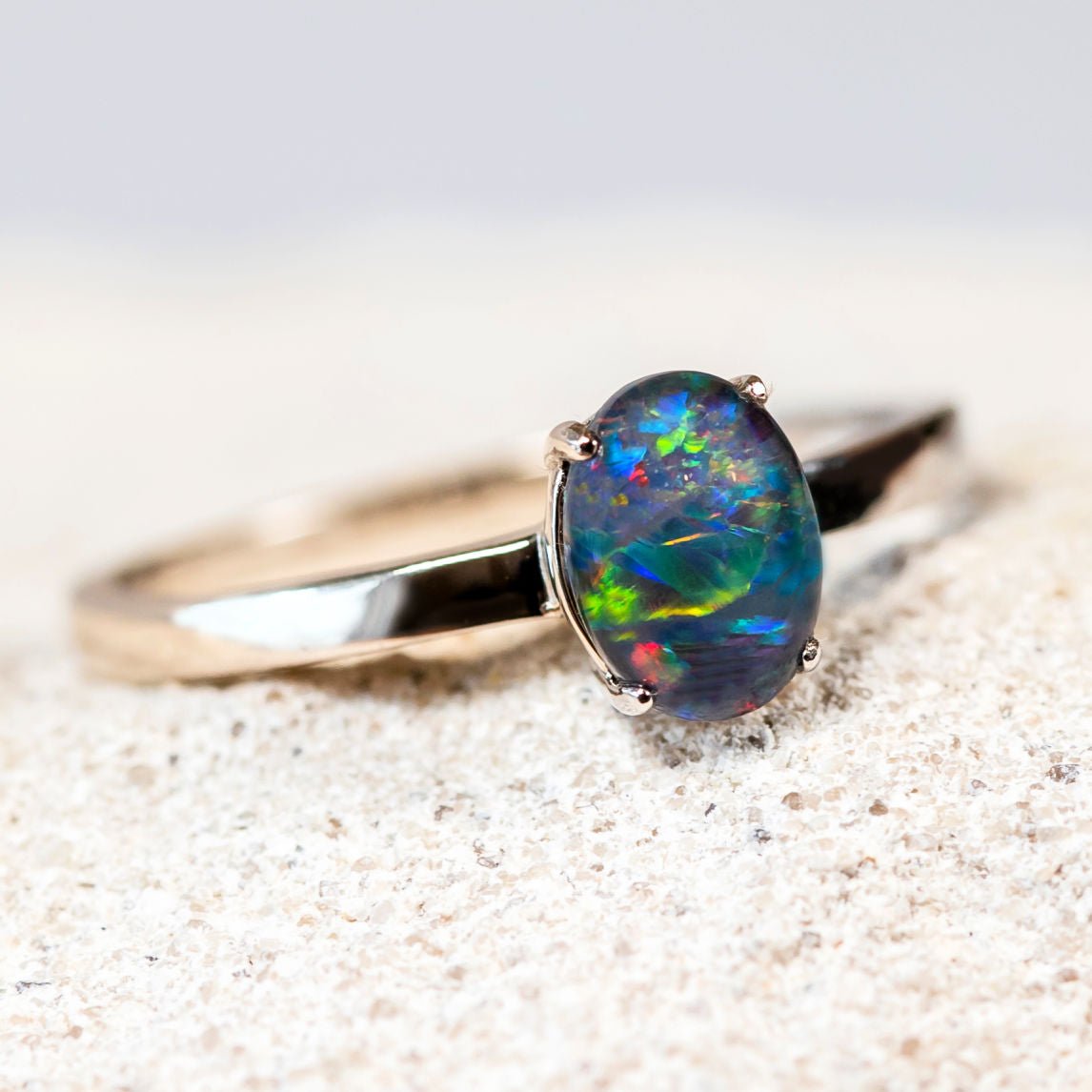 'Alina Grande' Triplet Opal Ring Silver