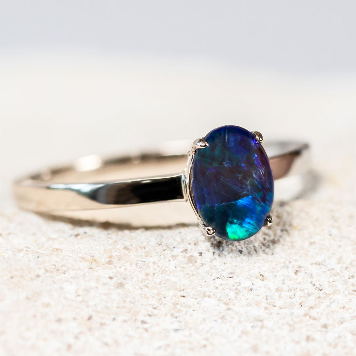 'Alina Petite Blue' Triplet Opal Ring Silver