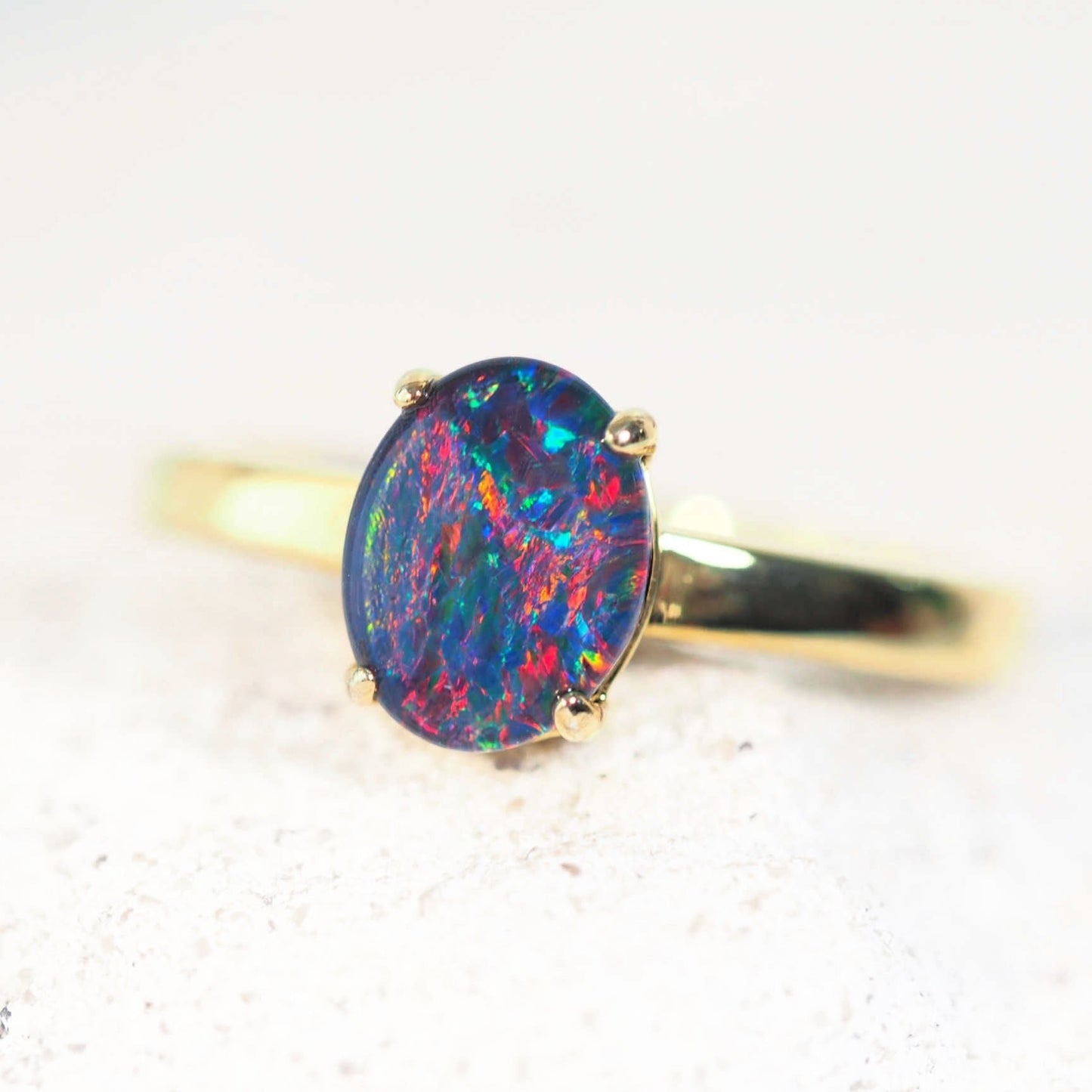 'Alina' Triplet Opal Ring Gold Plated Silver