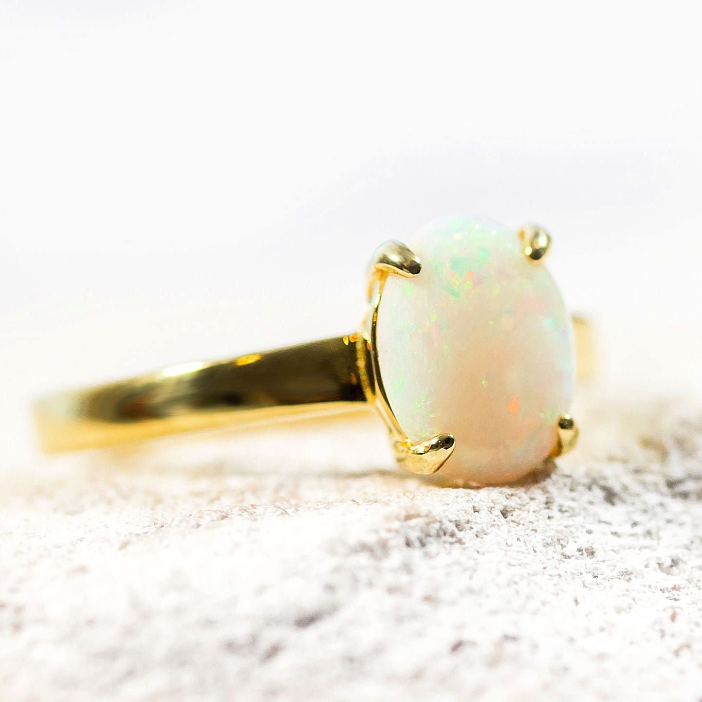 'Alina' White Opal Ring Gold Plated Silver