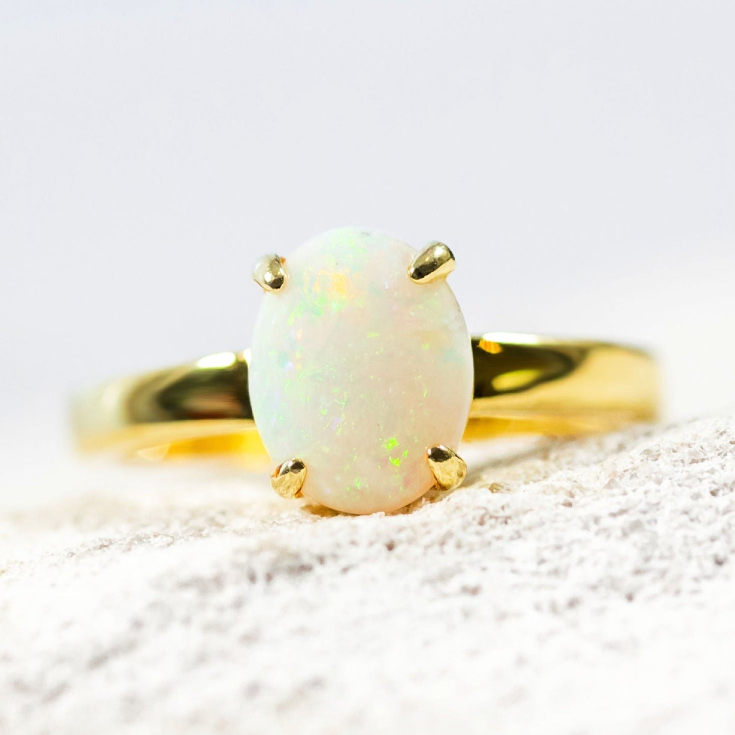 'Alina' White Opal Ring Gold Plated Silver