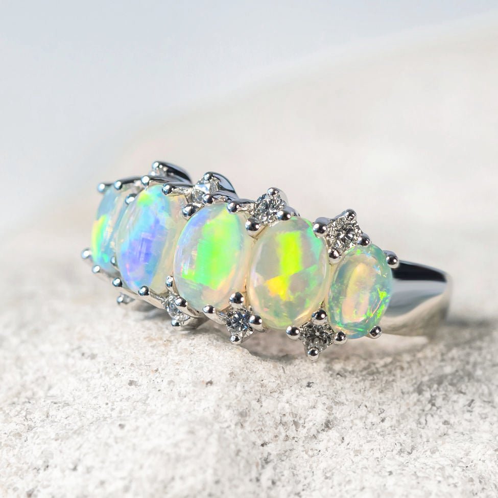 'Aline' Crystal Opal Ring 14ct White Gold
