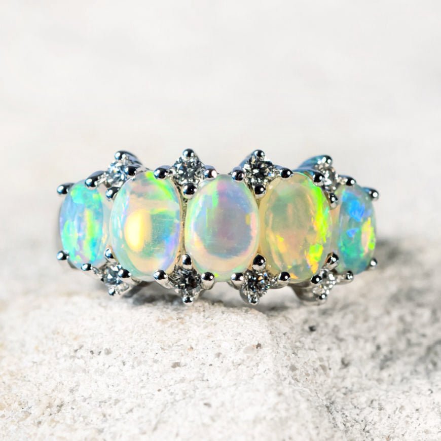 'Aline' Crystal Opal Ring 14ct White Gold