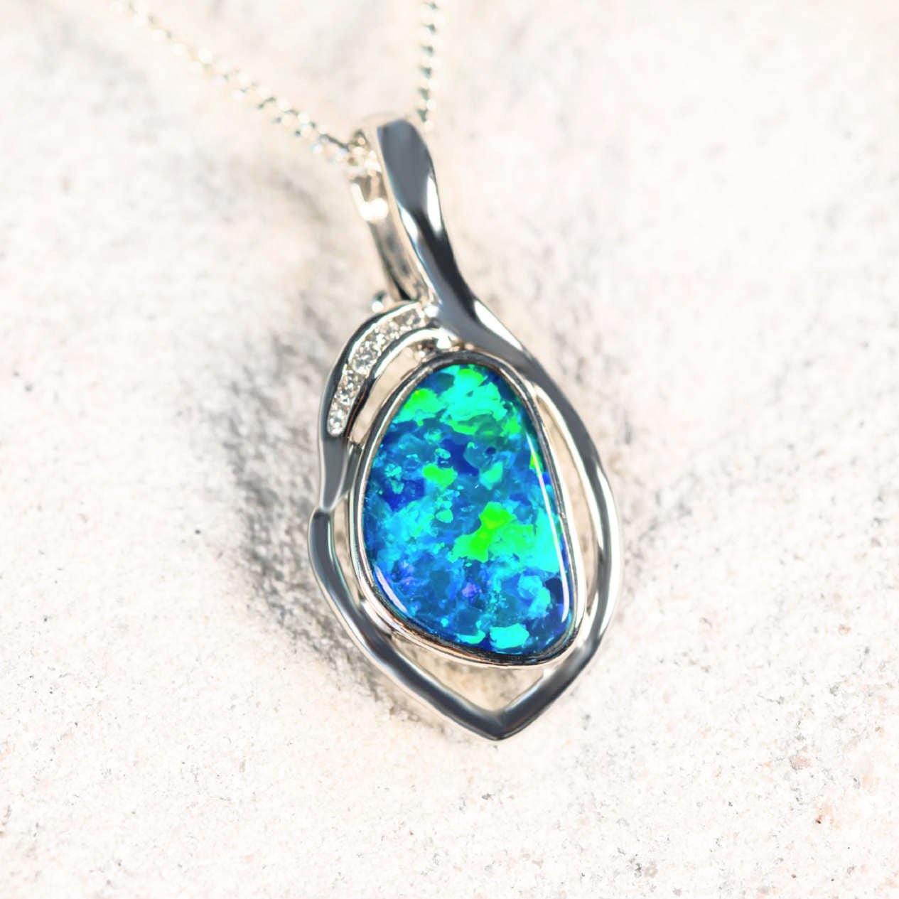 'Amaya' Doublet Opal Pendant 14ct White Gold