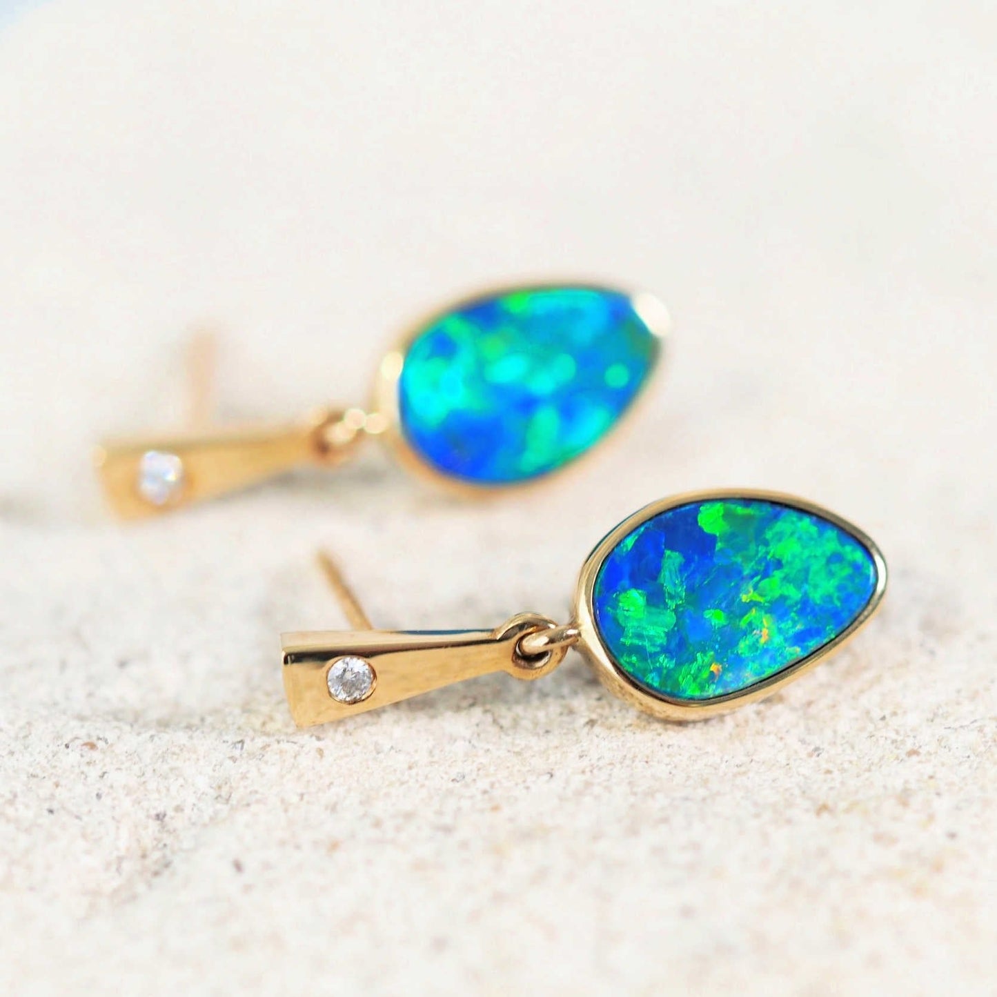 'Amina' Doublet Opal Earrings 14ct Gold
