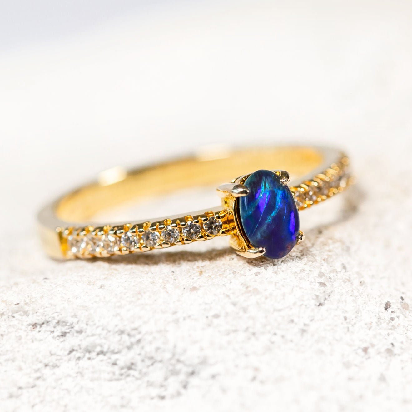 'Amira Blue' Triplet Opal Ring Gold Plated Silver
