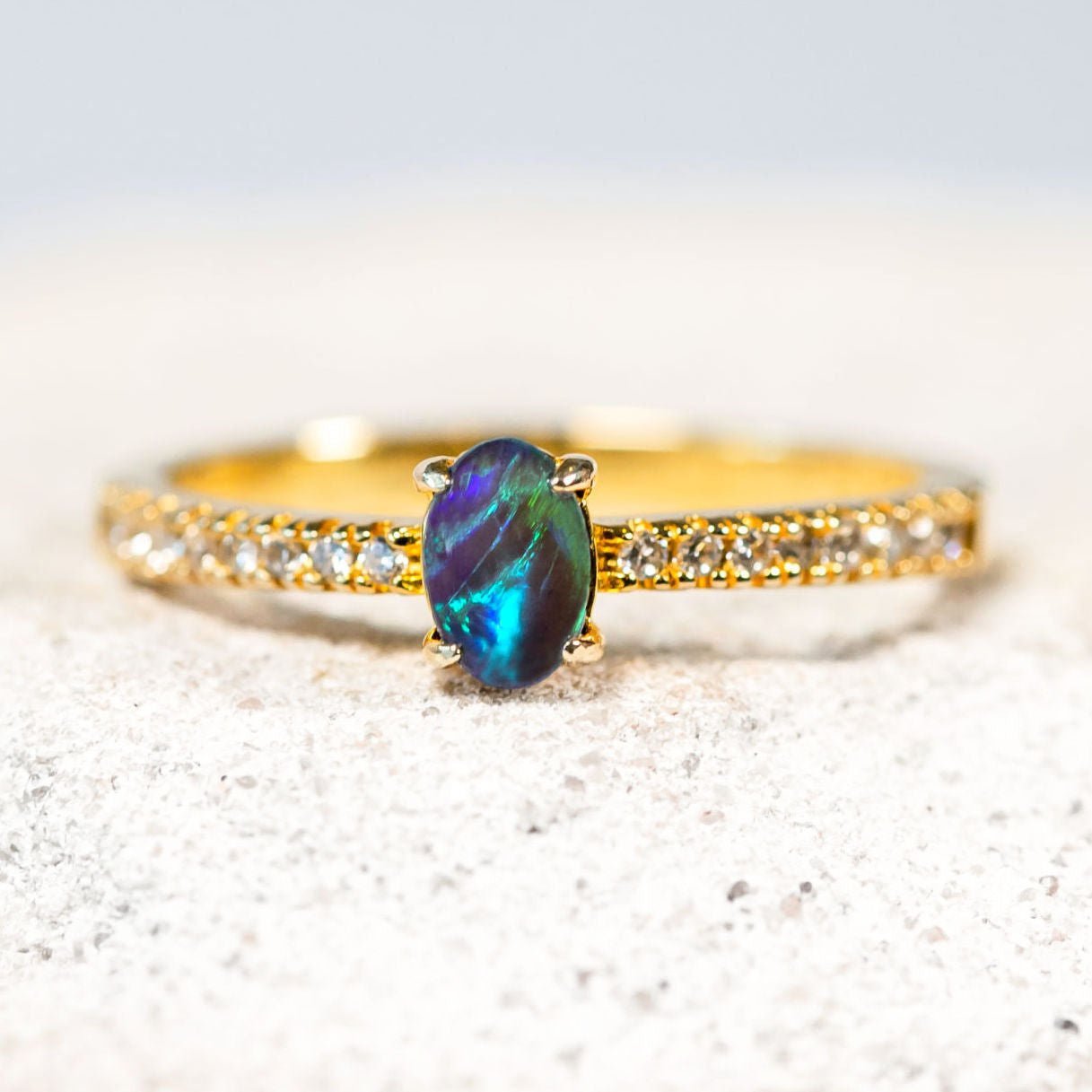 'Amira Blue' Triplet Opal Ring Gold Plated Silver
