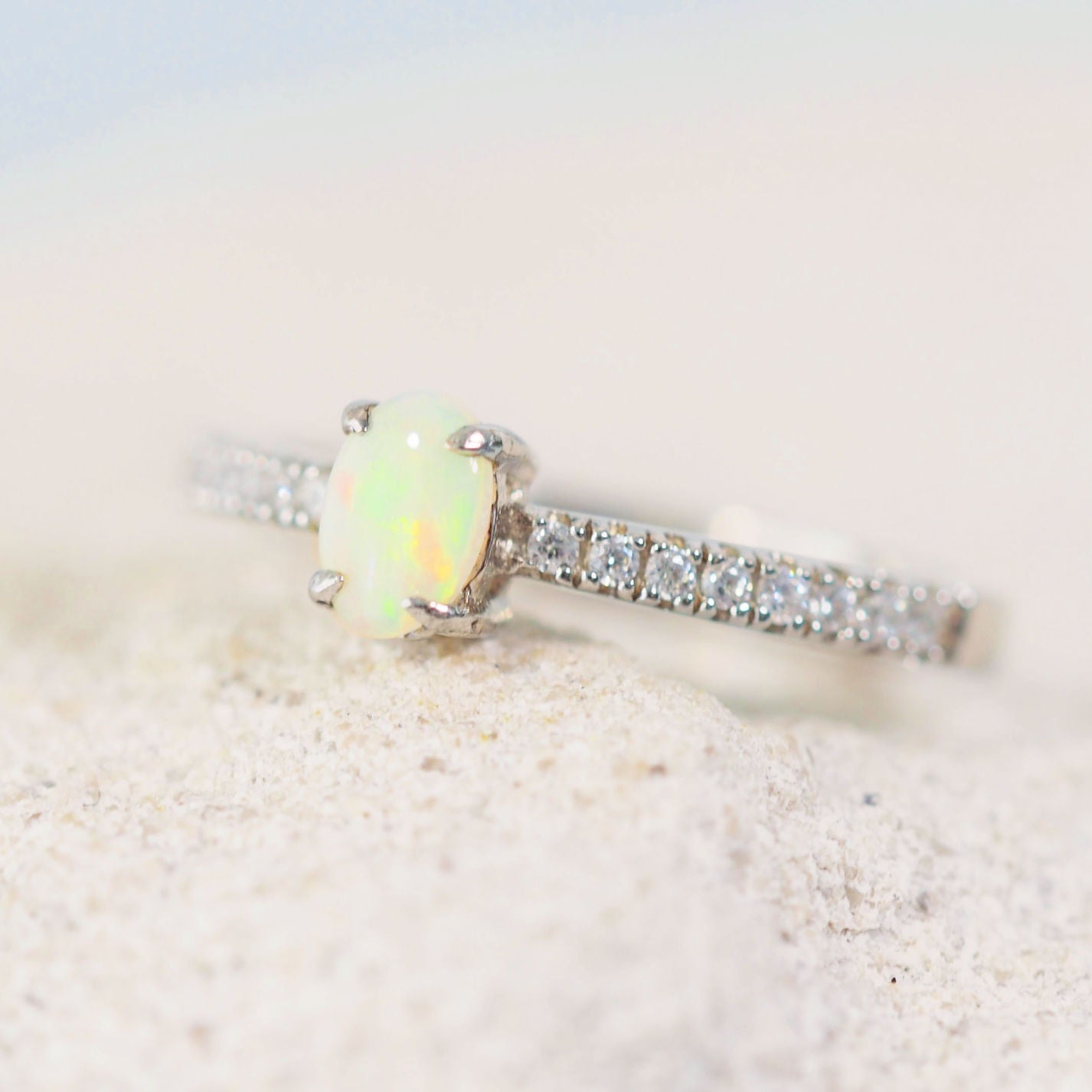'Amira' Crystal Opal Ring Silver