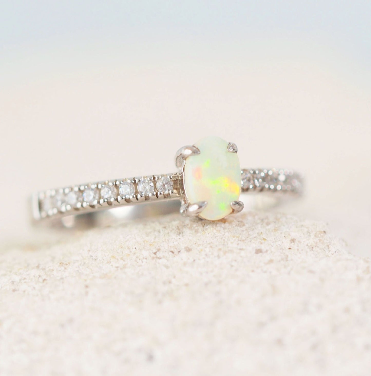 'Amira' Crystal Opal Ring Silver