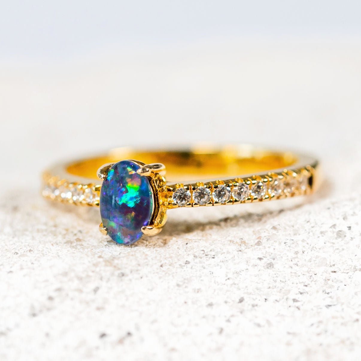 'Amira' Triplet Opal Ring Gold Plated Silver
