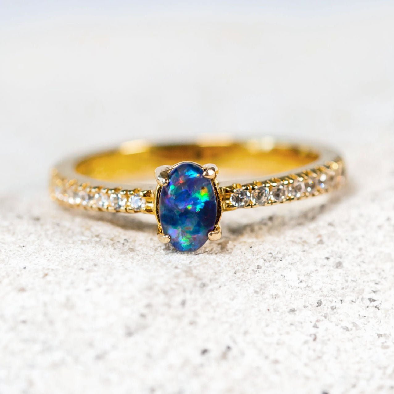 'Amira' Triplet Opal Ring Gold Plated Silver