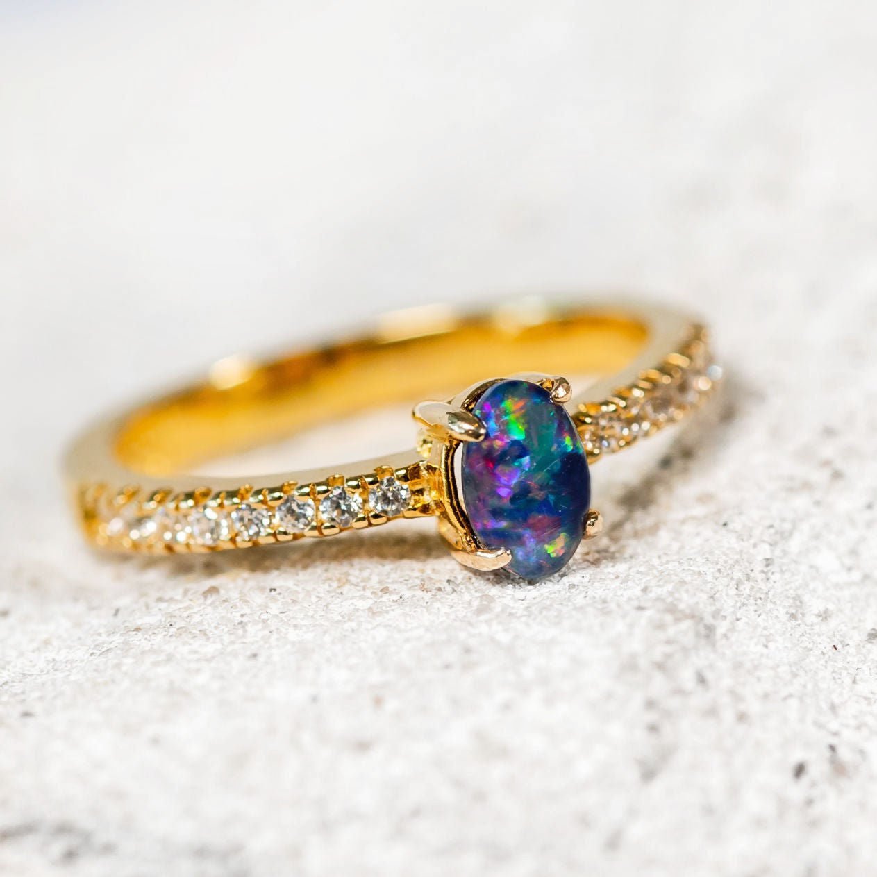 'Amira' Triplet Opal Ring Gold Plated Silver