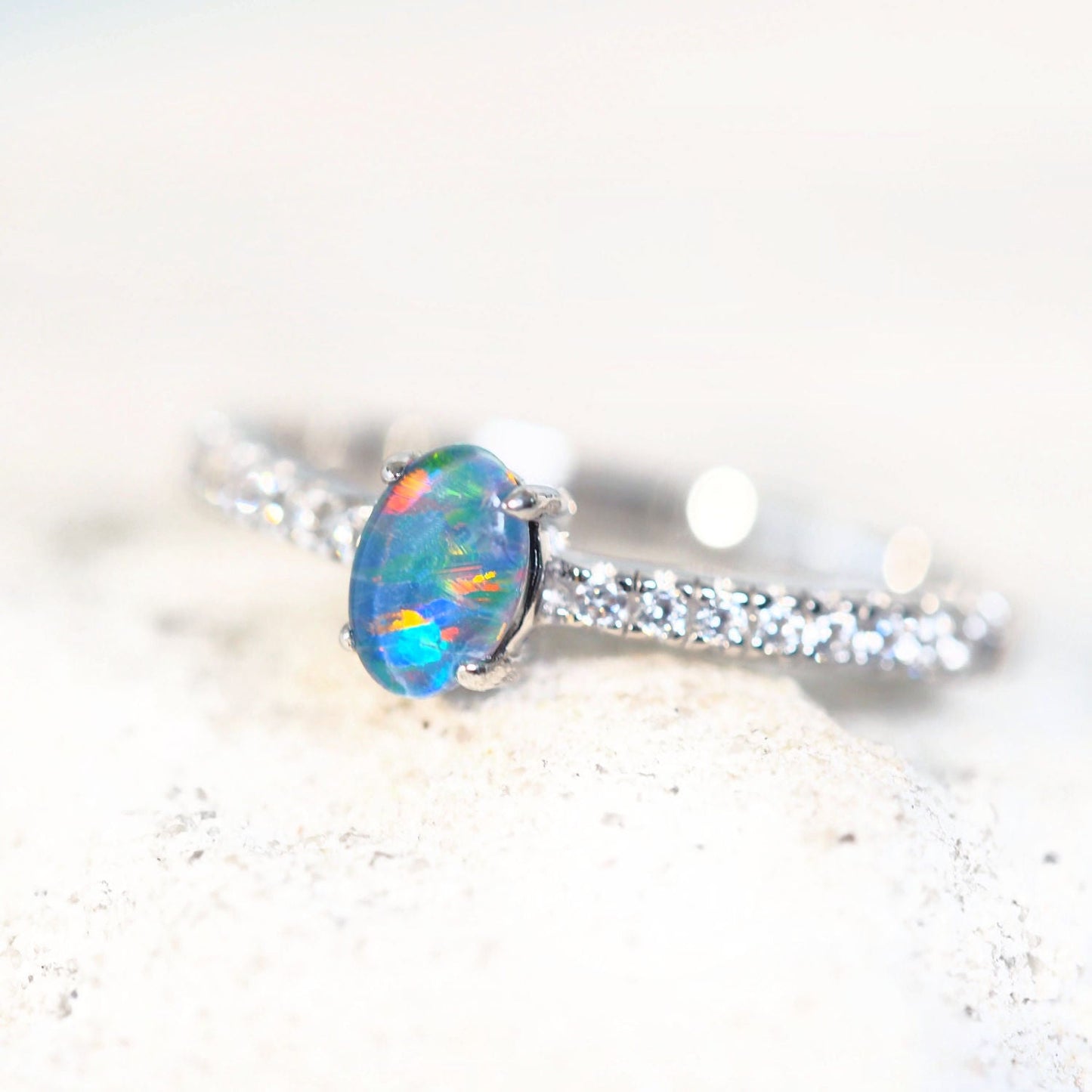 'Amira' Triplet Opal Ring Silver