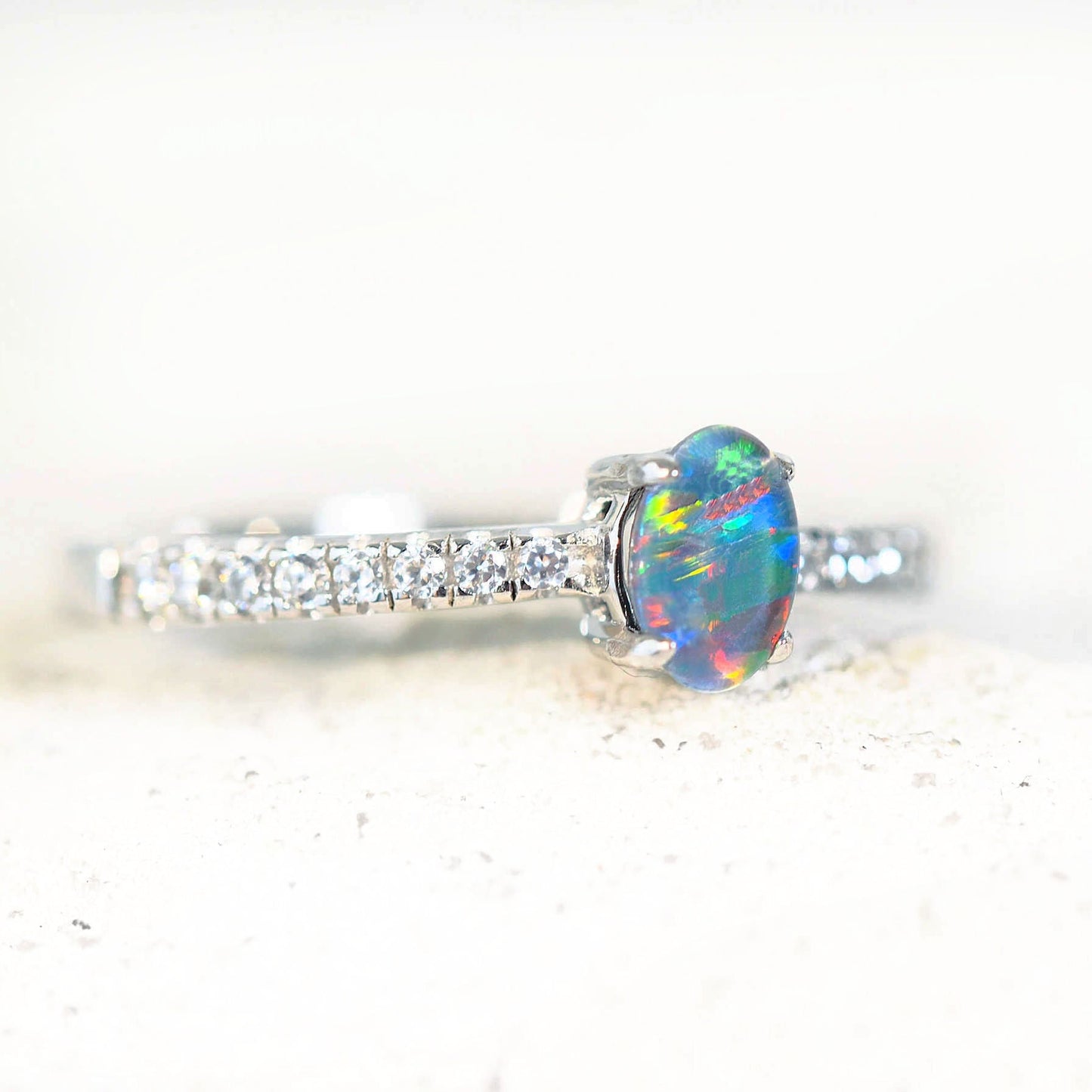 'Amira' Triplet Opal Ring Silver