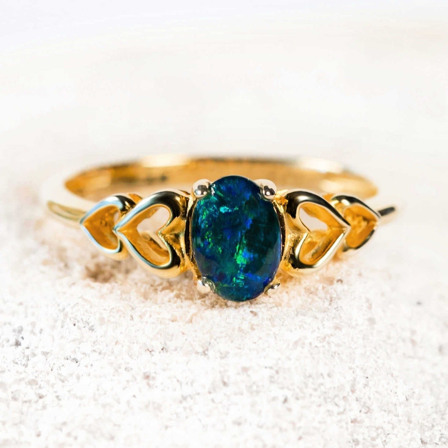 'Amore Blue' Triplet Opal Ring Gold Plated Silver