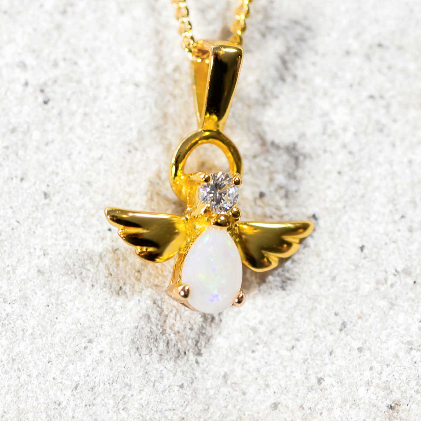 'Angel' White Opal Pendant Gold Plated Silver