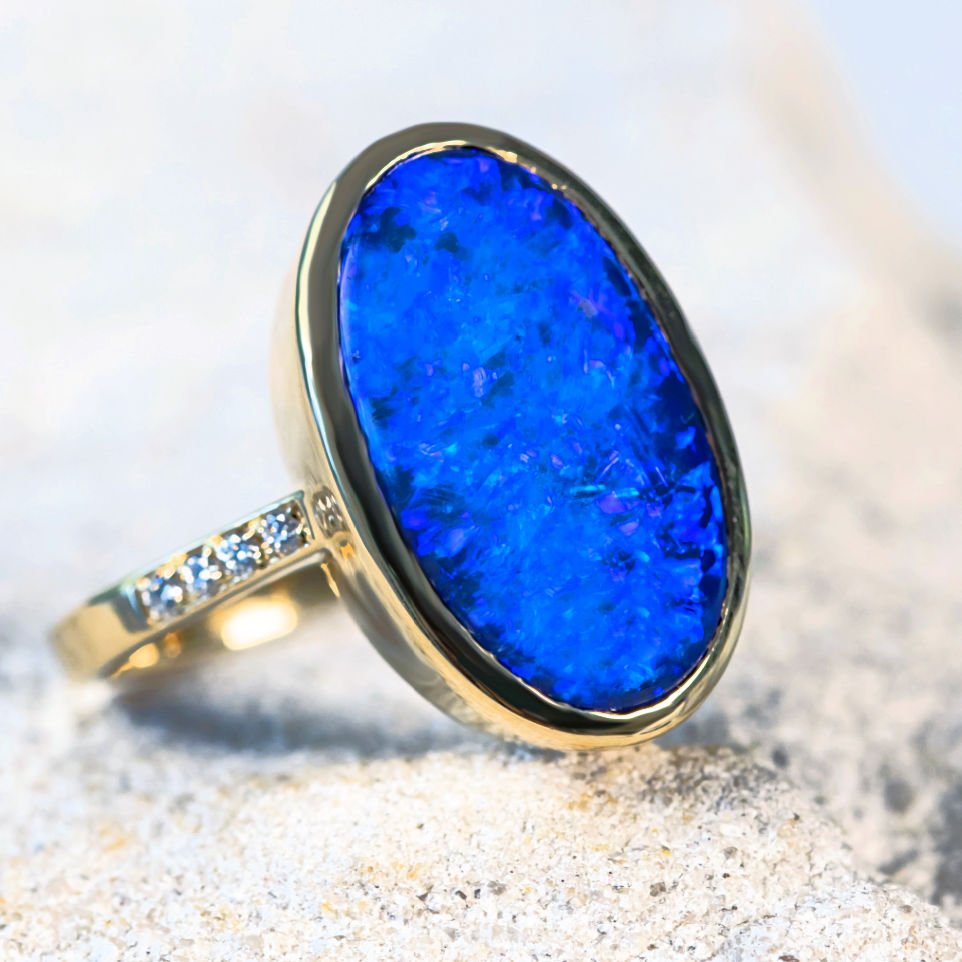 'Arabella' Black Opal Ring 18ct Gold