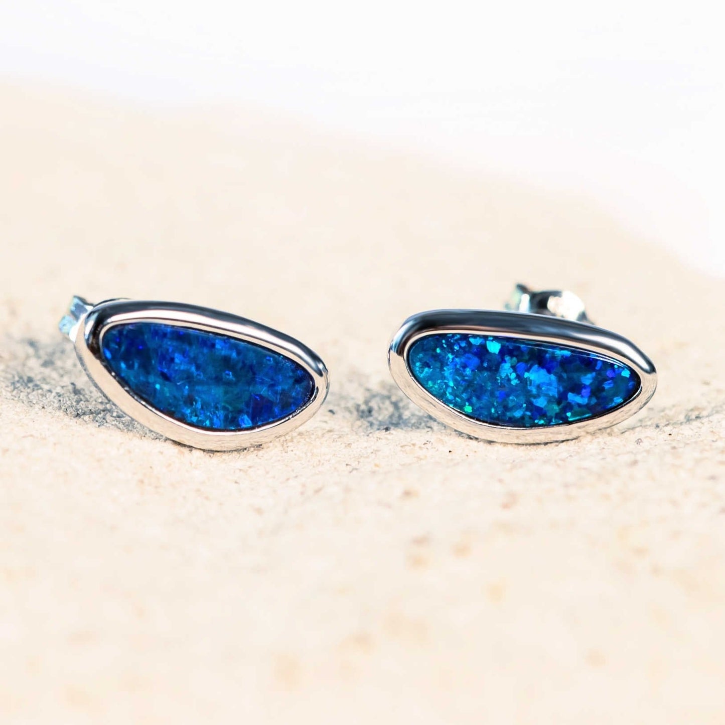 'Aria' Doublet Opal Earrings 14ct White Gold