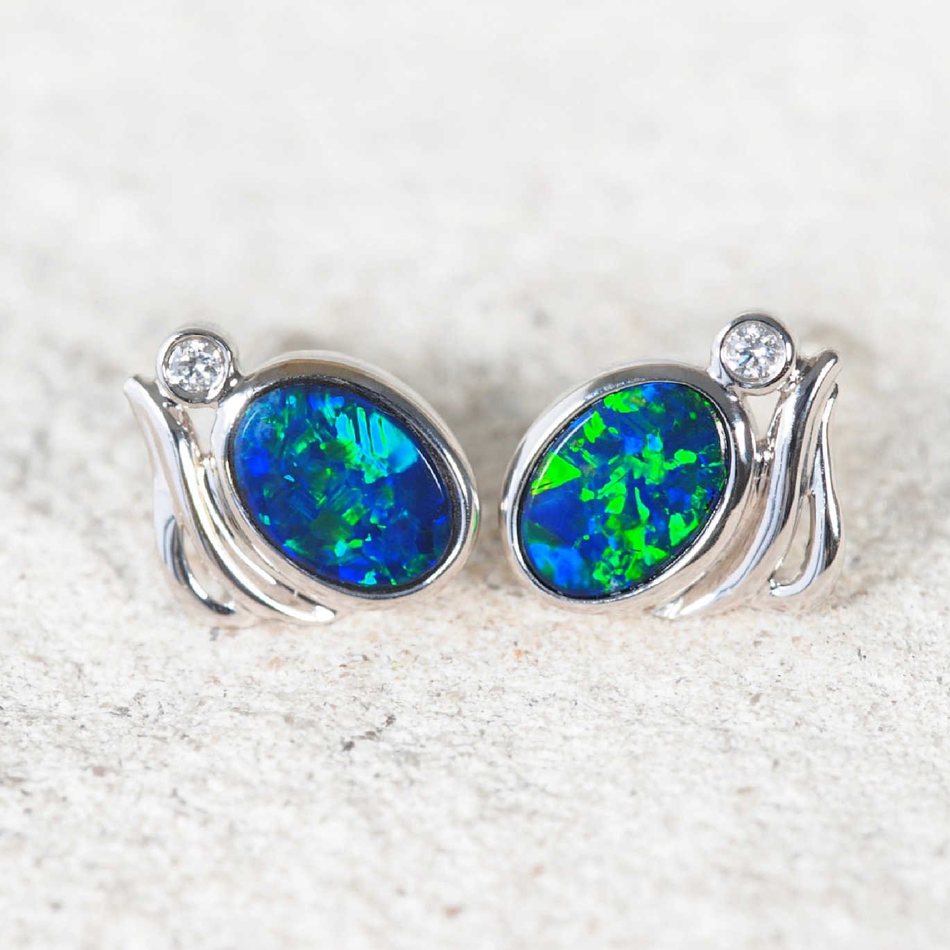 'Ariel' Doublet Opal Earrings 14ct White Gold