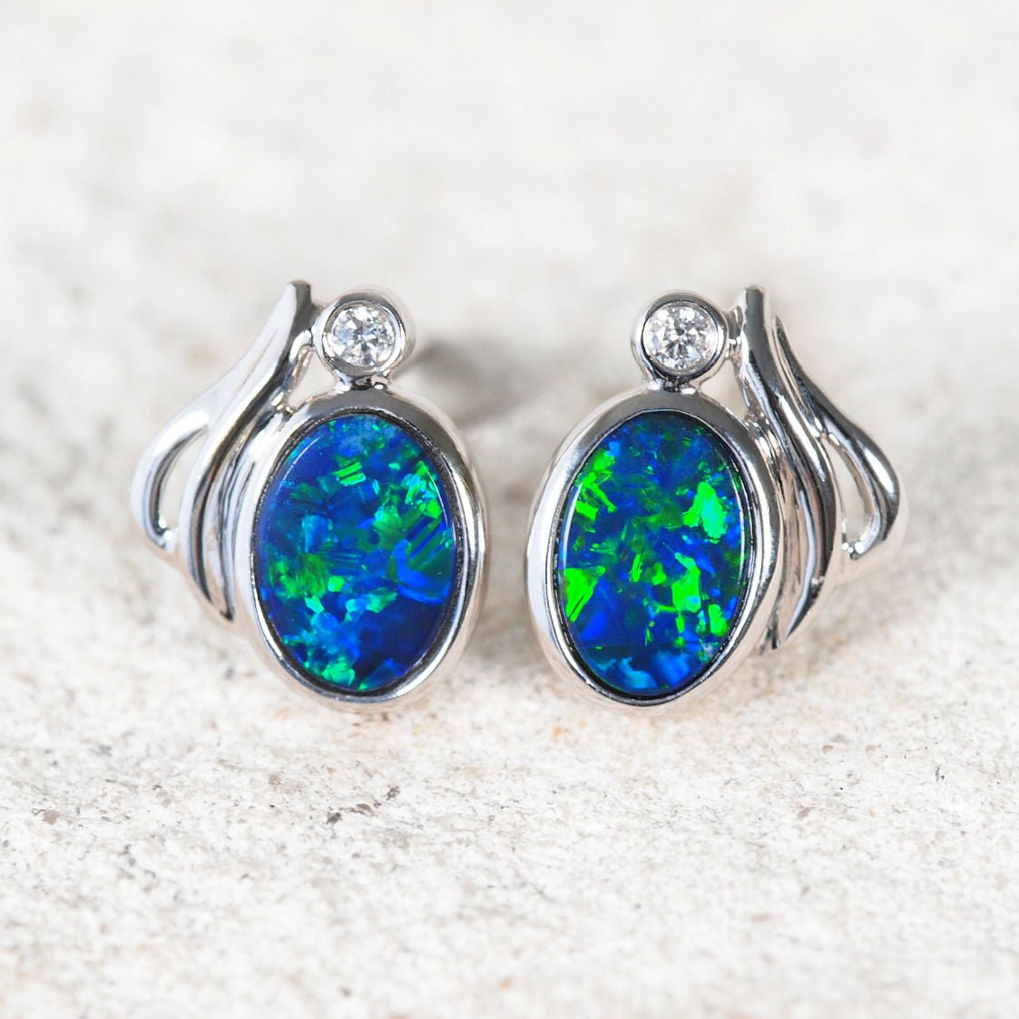 'Ariel' Doublet Opal Earrings 14ct White Gold