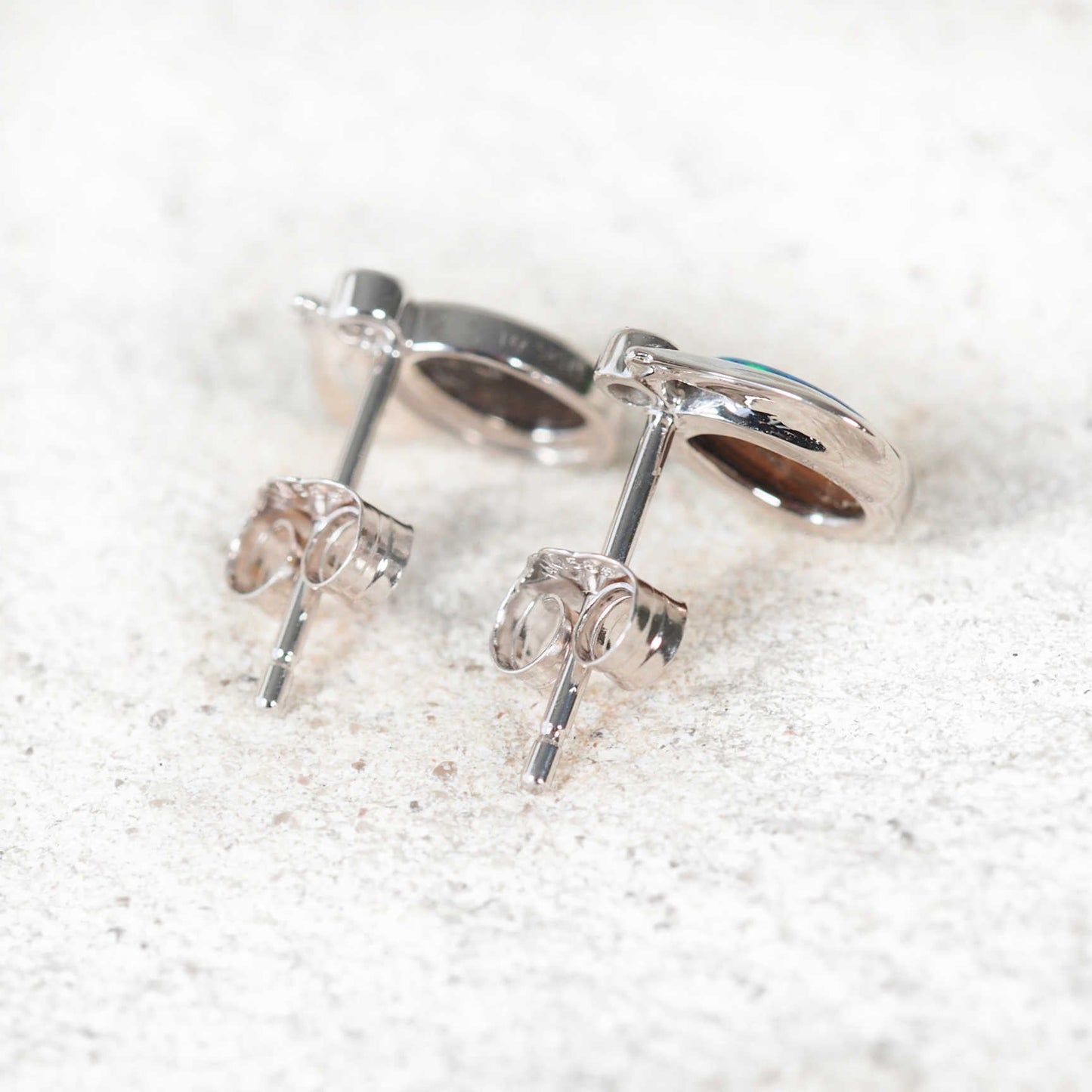 'Ariel' Doublet Opal Earrings 14ct White Gold