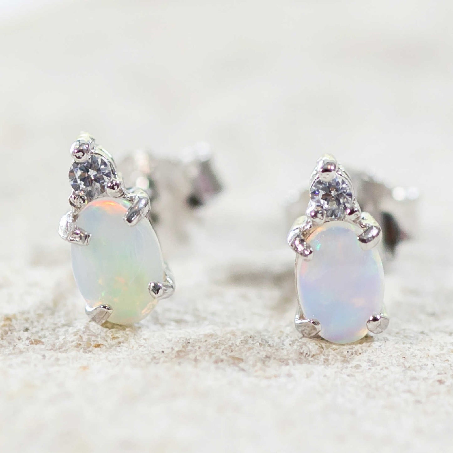 'Audrey' Silver White Opal Earrings