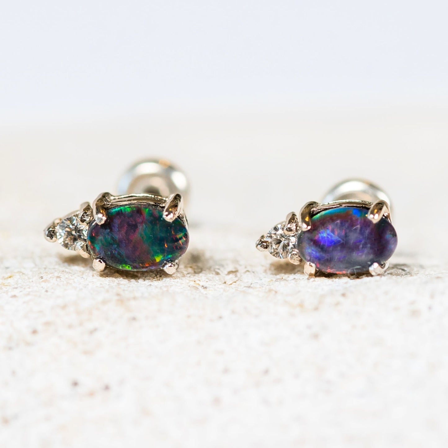 'Audrey' Triplet Opal Earrings Silver