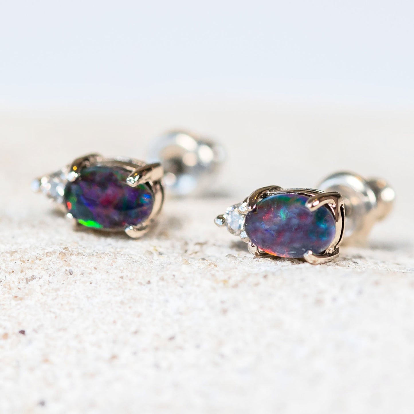 'Audrey' Triplet Opal Earrings Silver