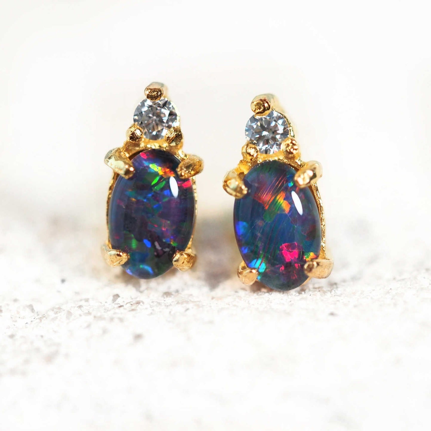 'Audrey' Gold Plated Silver Triplet Opal Earrings