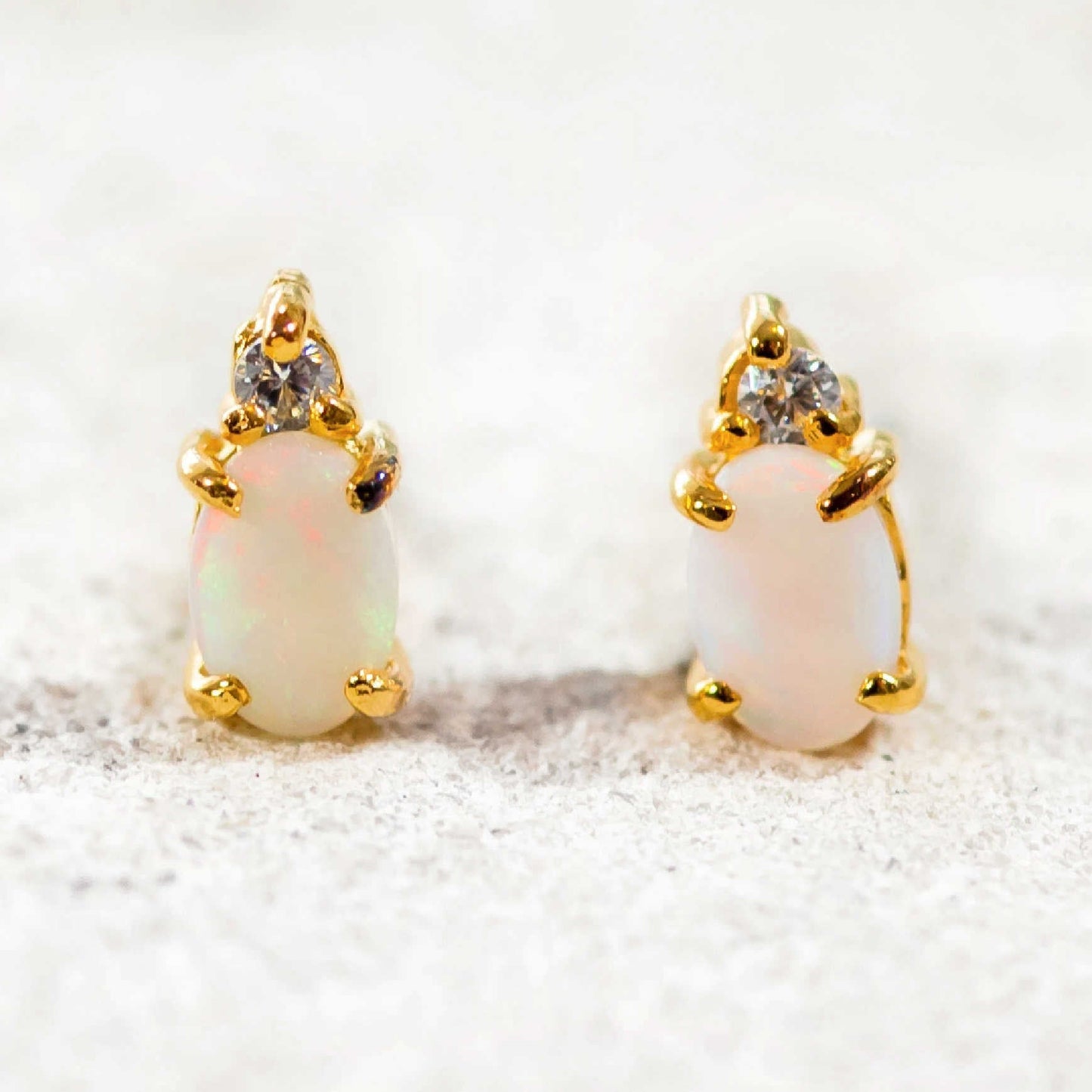 'Audrey' White Opal Earrings Gold Plated Silver
