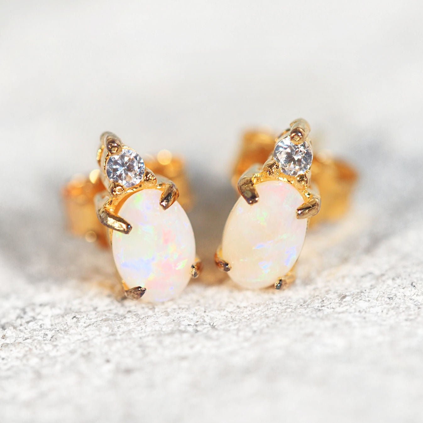 'Audrey' White Opal Earrings Gold Plated Silver