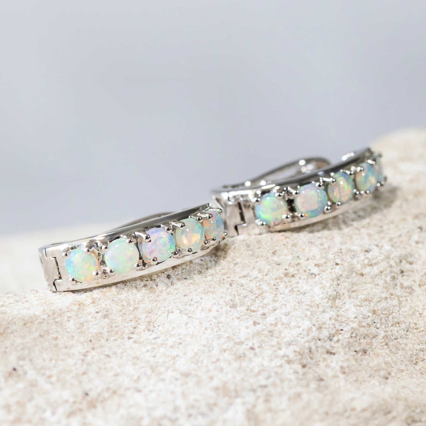 'Aurelie' Crystal Opal Earrings 14ct White Gold