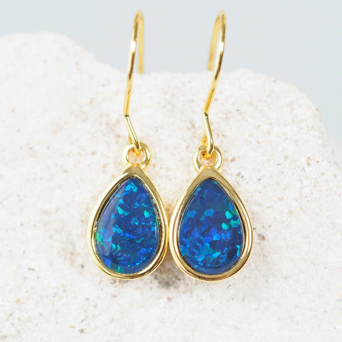 'Avah Blue Grande' Triplet Opal Earrings Gold Plated Silver