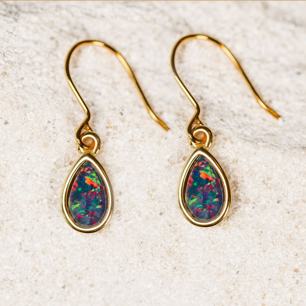 'Avah' Triplet Opal Earrings Gold Plated Silver