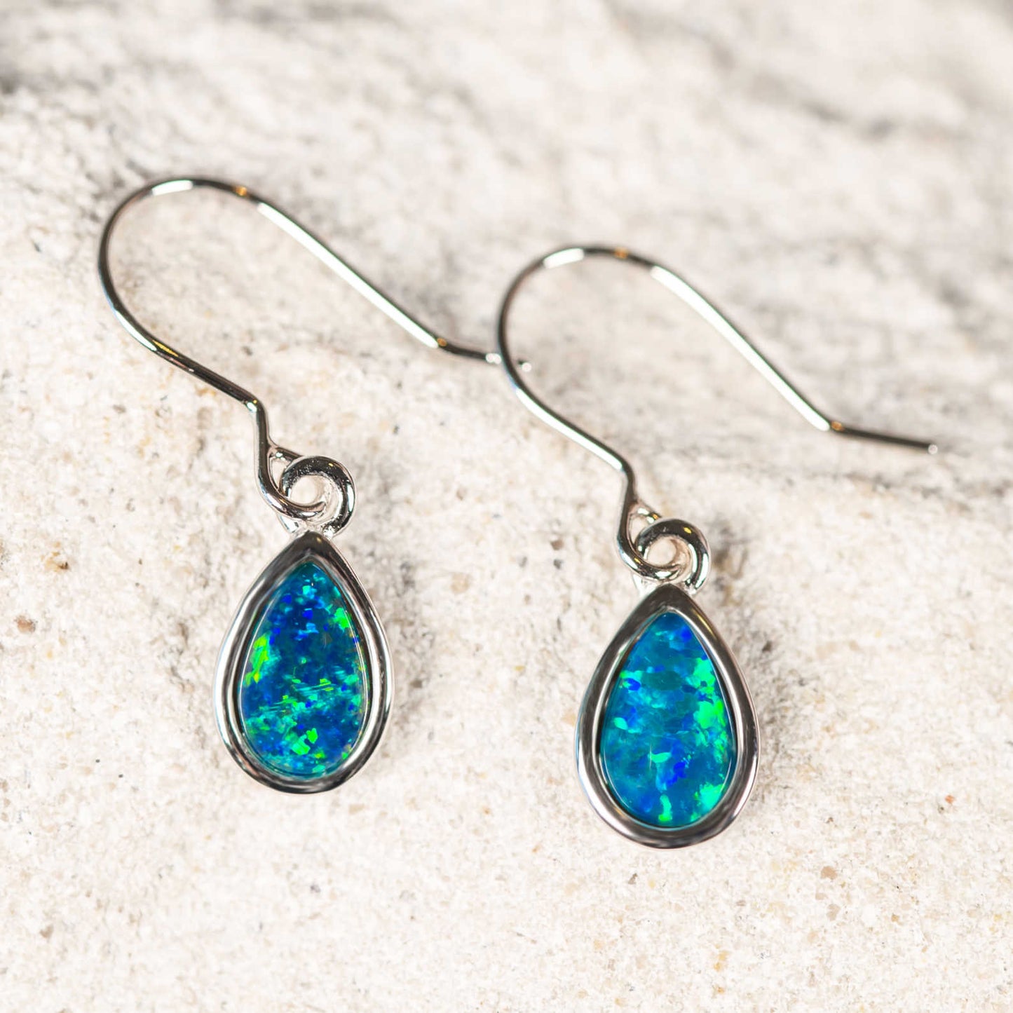 'Avah Blue' Triplet Opal Earrings Silver
