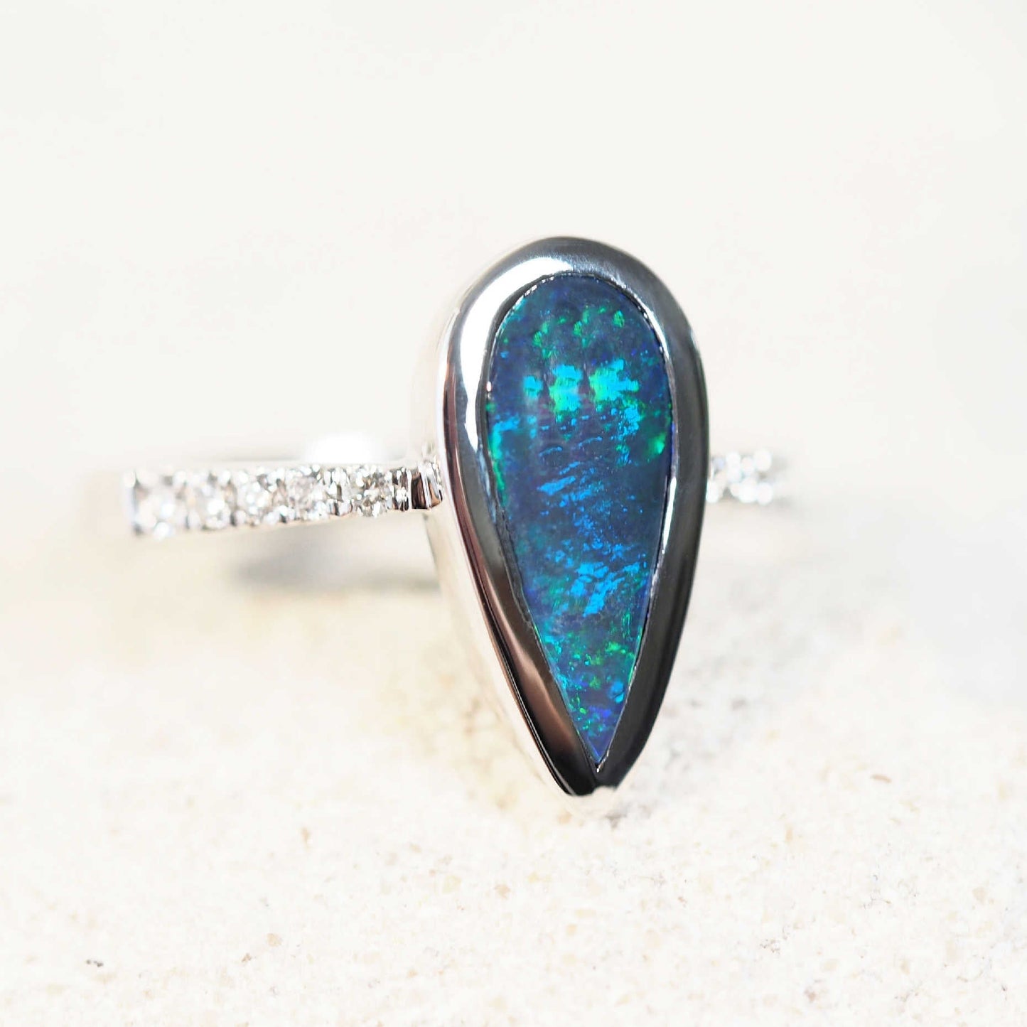 'Avalyn' Black Opal Ring 14ct White Gold